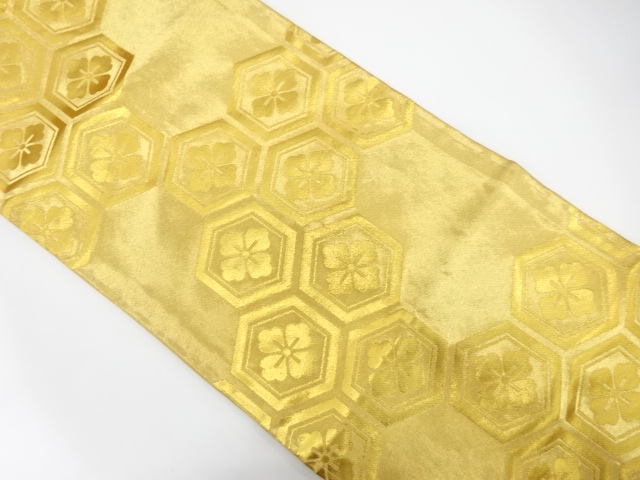 JAPANESE KIMONO / ANTIQUE NAGOYA OBI / SILK / WOVEN KIKKO WITH FLOWER